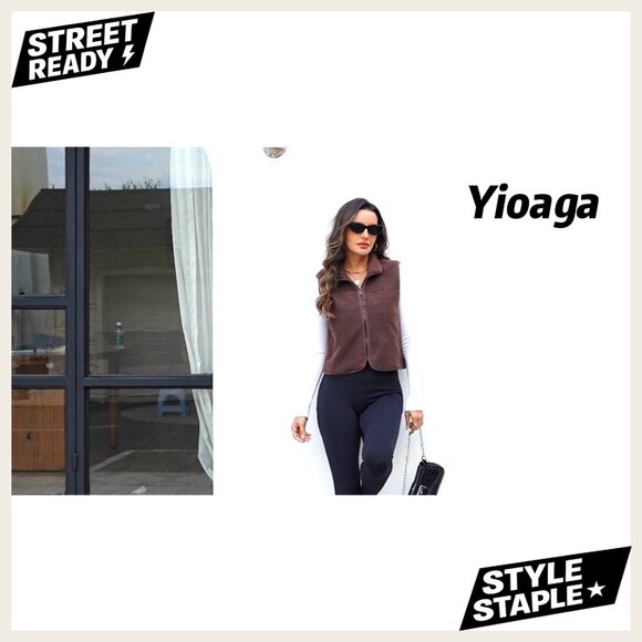 Cropped Sherpa Vest Sleeveless Zip Up Loose Fit Cozy Fall Winter Outerwear - Picture 7 of 7